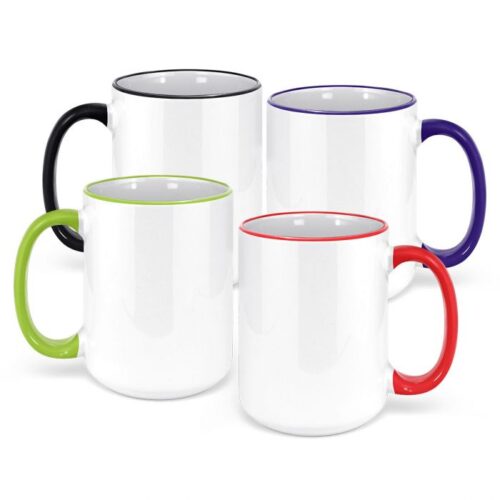 White Ceramic Sublimation Coffee Mug with Colored Rim/Handle – 15oz